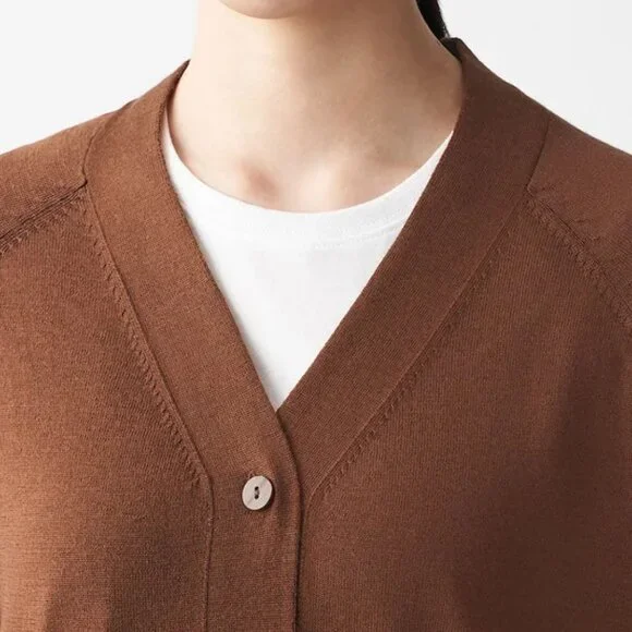 MUJI wide cardigan, Organic Cotton wool, Brick brown red, NWT, XS-S oversize - Picture 6 of 9